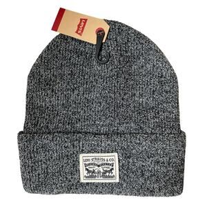 Men's Levi's Gray Cardigan Knit Beanie Cap North South Signature Logo Patch NWT